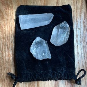 Trio of natural clear quartz crystals